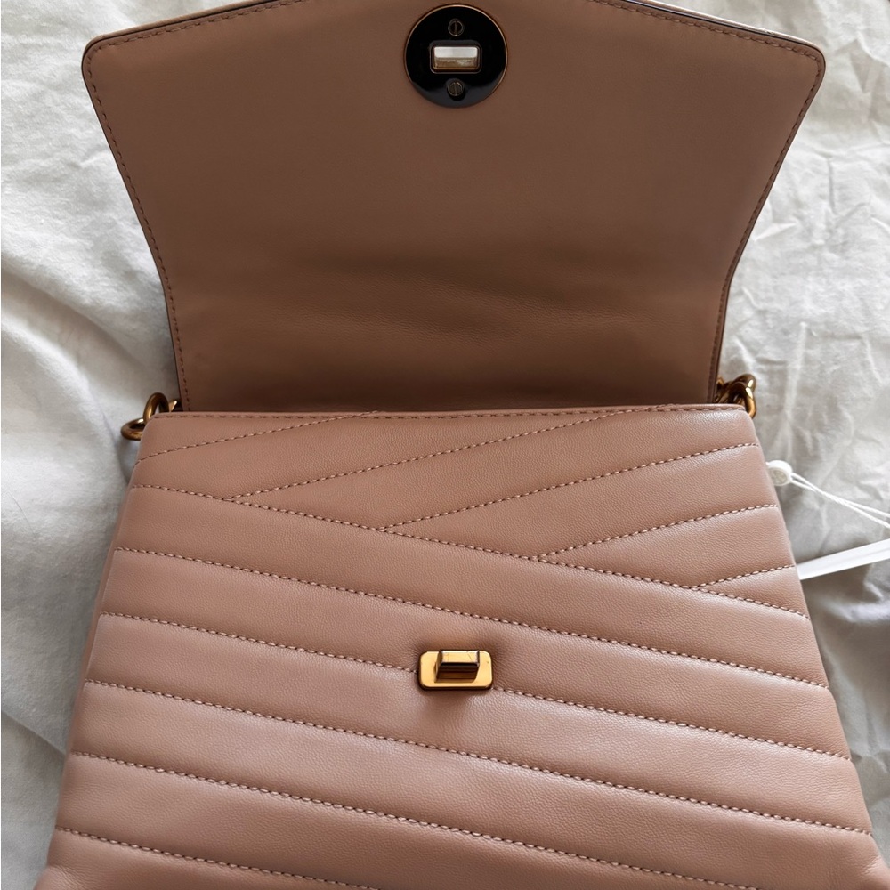 Tory Burch Blush Pink/ Tan with Gold Hardware Shoulder Bag with Chevron Quilting - Picture 6 of 6